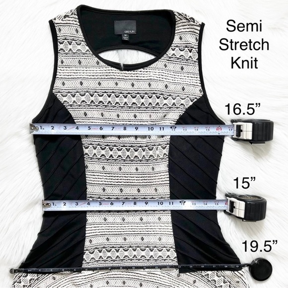 Revolve {Greylin} Black White Jacquard Diamond Sleeveless Skater Tunic Dress - Picture 13 of 14